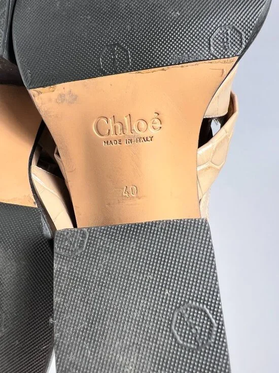 CHLOÉ Rylee Beige Crocodile-Embossed Leather Cutout Buckle Ankle Boots Sz 10USA - Picture 12 of 15